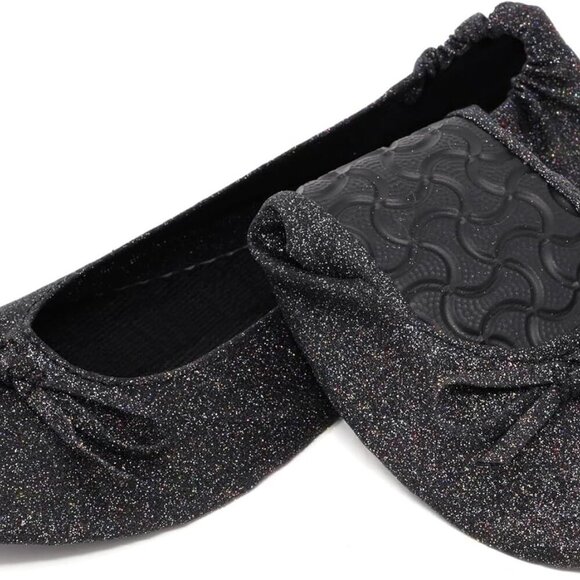 Women's Glitter PVC Foldable Ballet Flats Rubber Sole for Travel Comfort - Picture 2 of 5